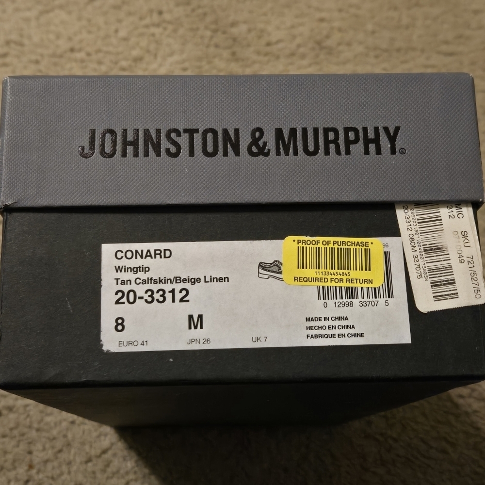 Johnston & Murphy Tan Calfskin Wingtip Shoes Good Condition Gently Used - Picture 8 of 8